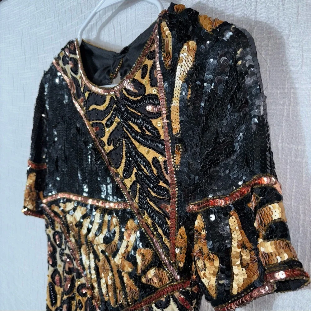 Vintage‎ Sequin Animal Pattern Dress Size small with Leopard Cheetah 80’s - Picture 6 of 14